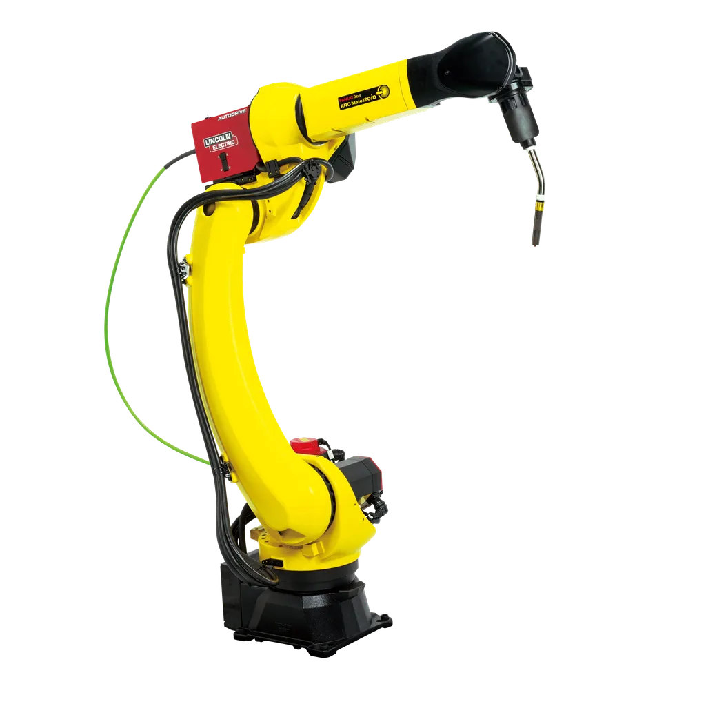 FANUC Arc Mate 120iD welding robot, one of the dedicated welding-type arms that separates the two most complete brand catalogs from the rest